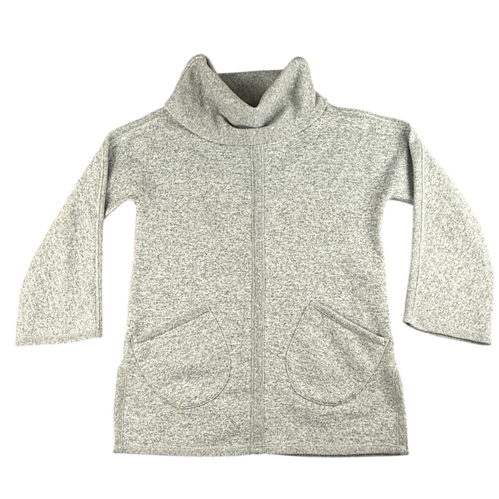 Soft Surroundings Sweater Sweatshirt Medium Grey Marled Cowl Neck Tunic Pockets